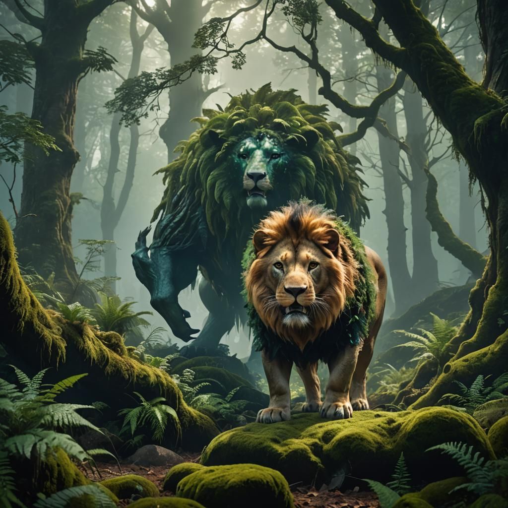 Lion Pig Creature in Misty Emerald Forest