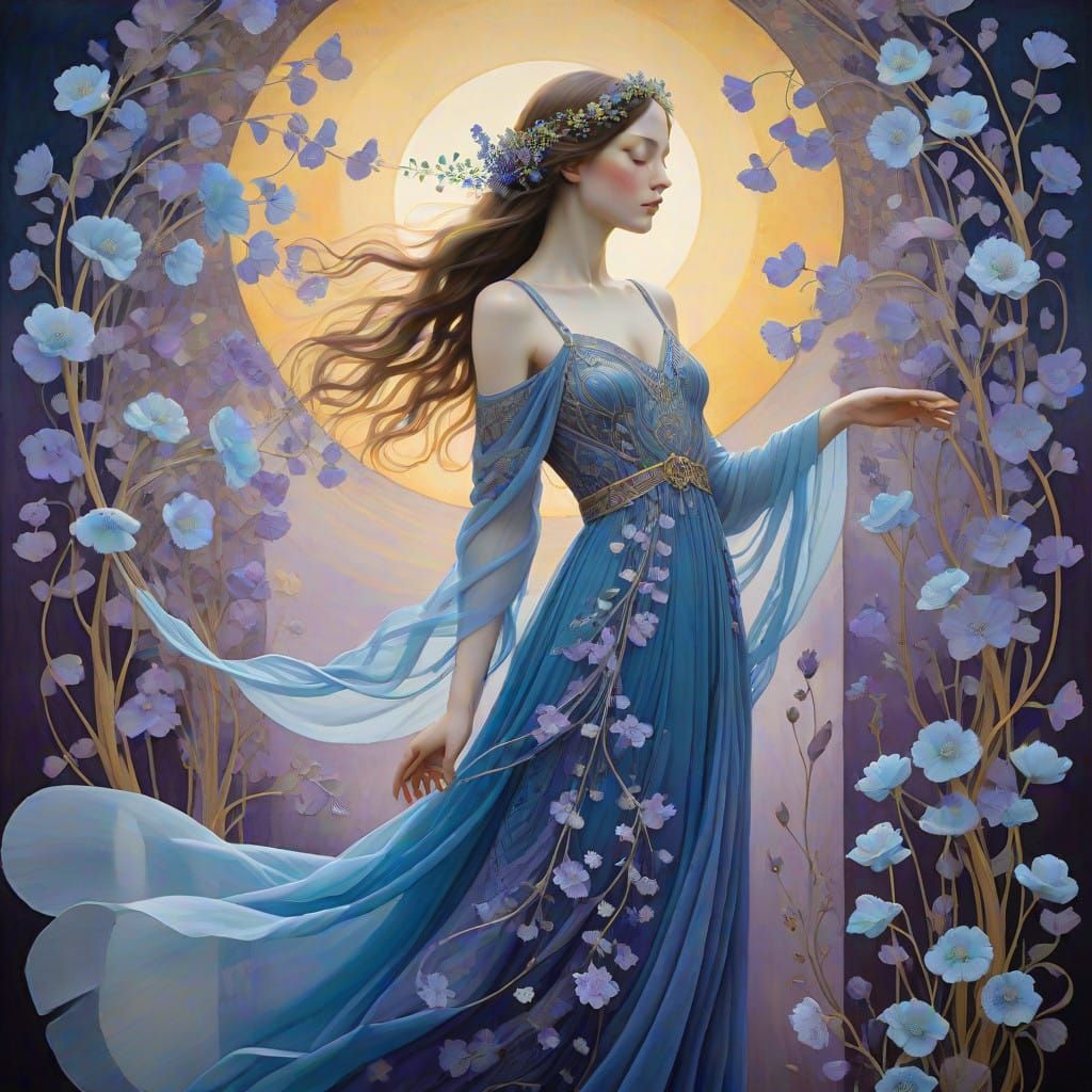 Ethereal Blue Goddess in Lavender Dream