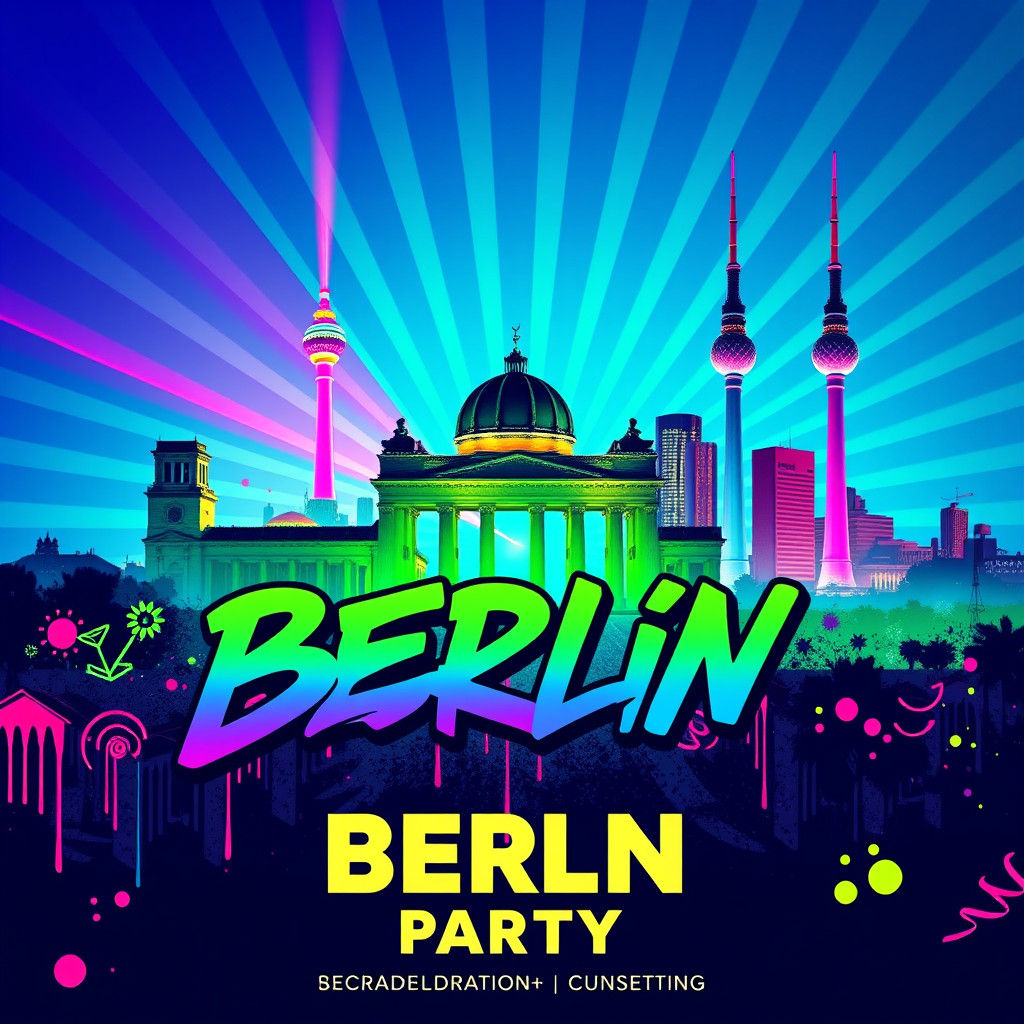 Berlin Party Flyer with Graffiti Art and Neon Colors