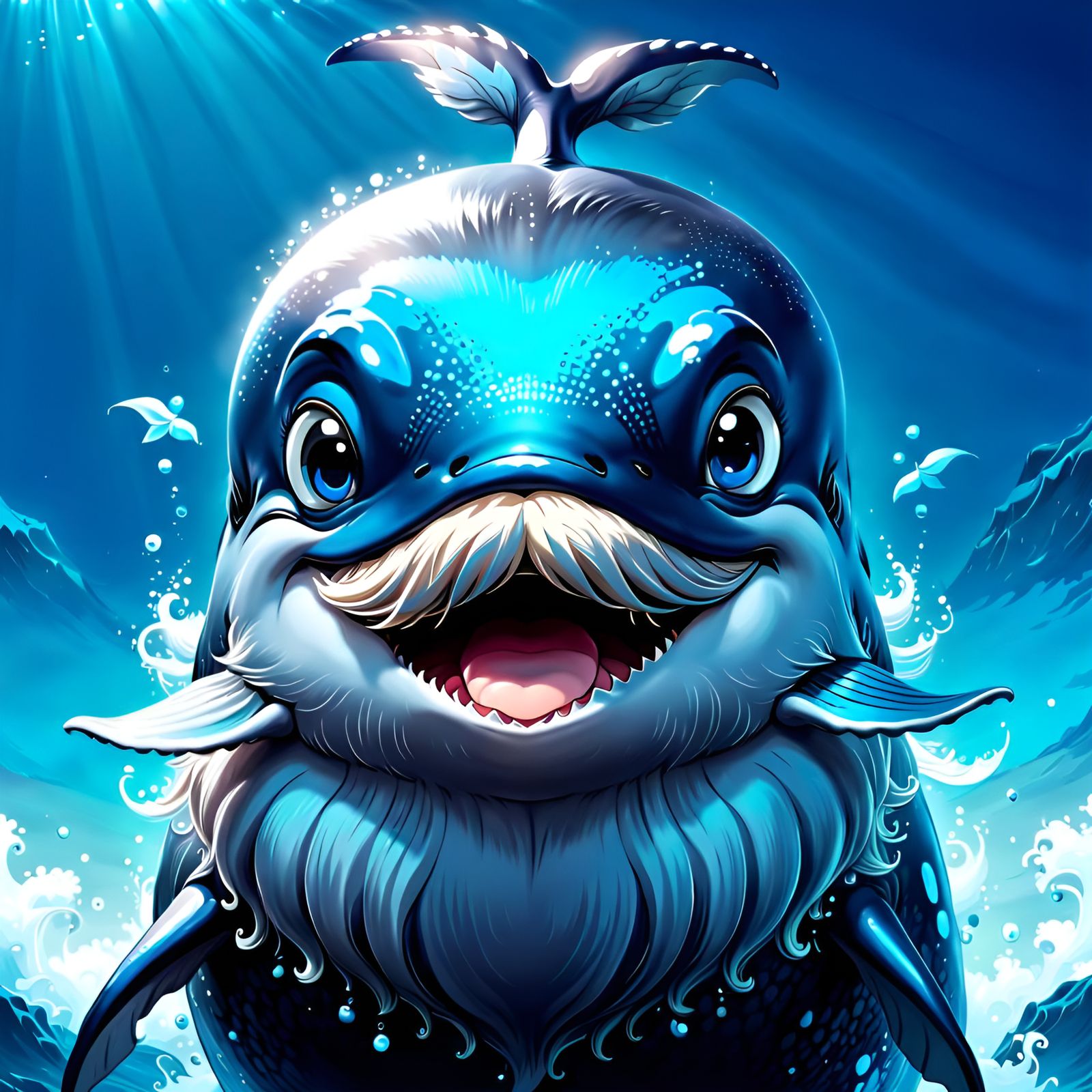 Bearded Cartoon Whale Portrait