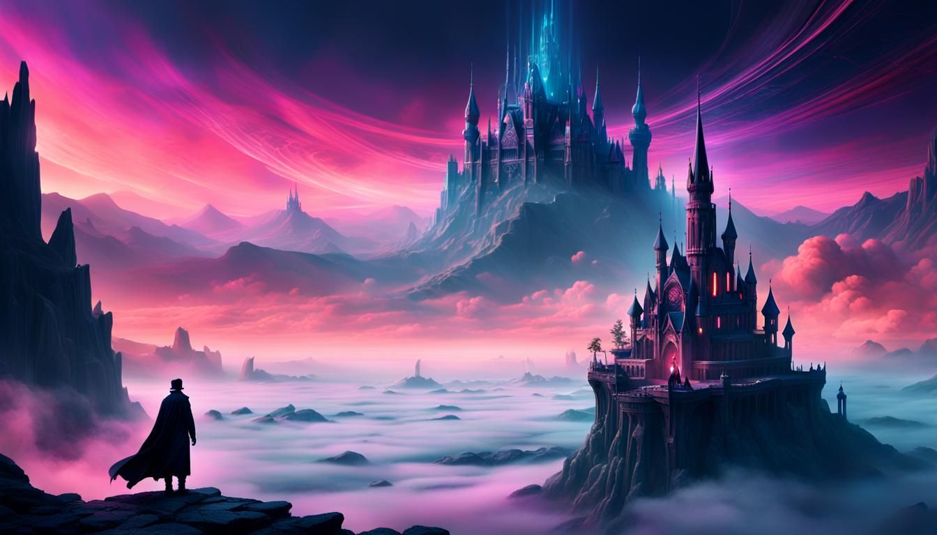 Mystical Figure in Surreal Gothic Landscape