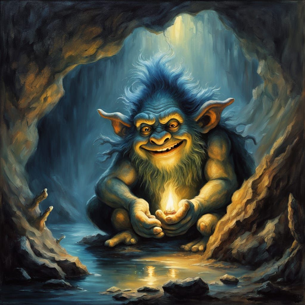Rembrandt-Style Troll Portrait in Cave