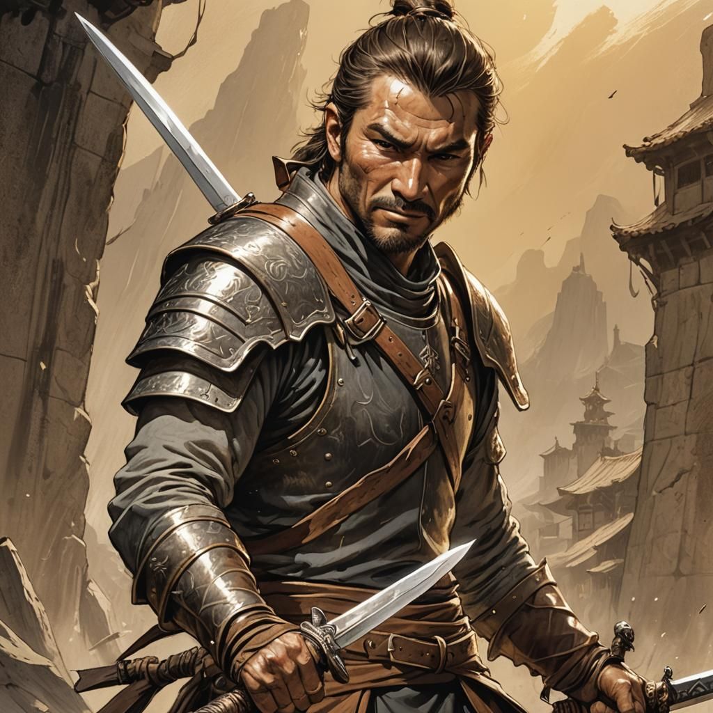 Grinning Swordsman Draws Sword: Fantasy Concept Art