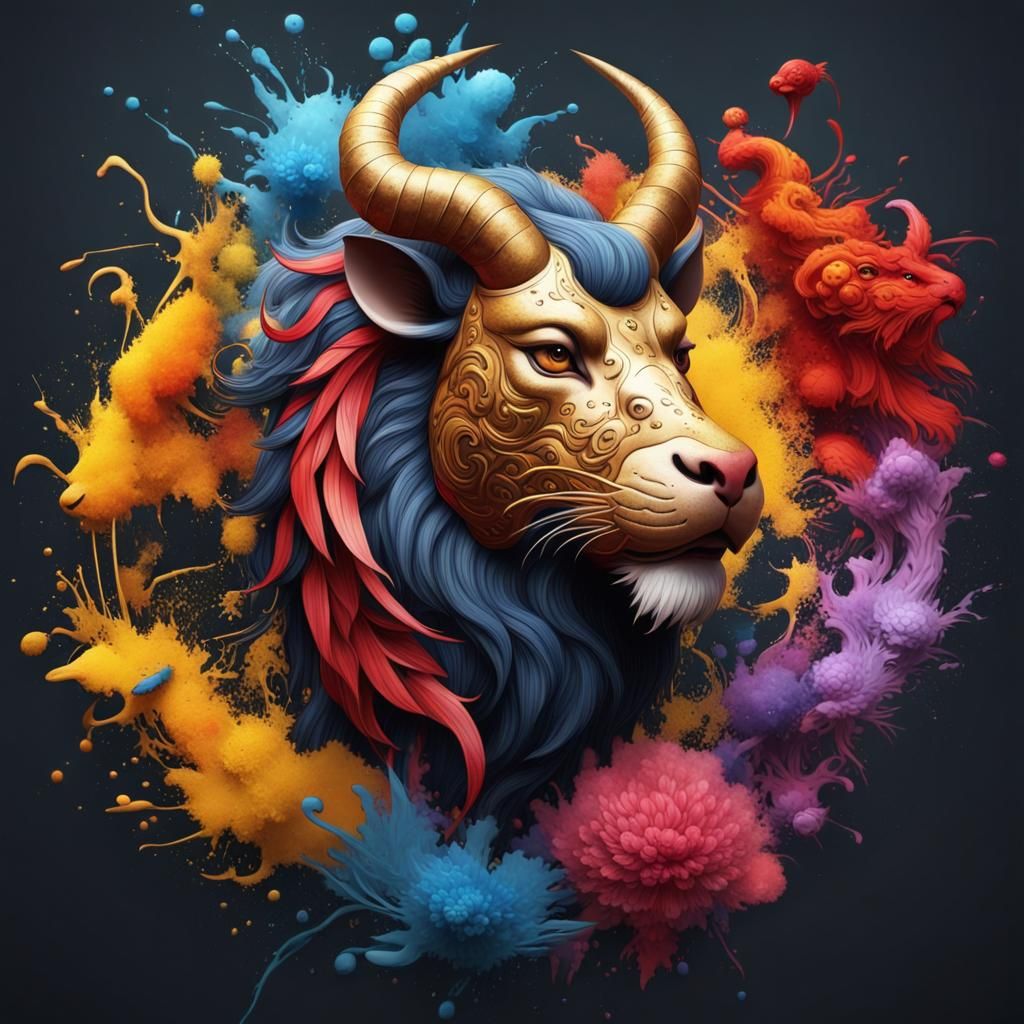 Chinese Zodiac Animals in Ink Splatter Art