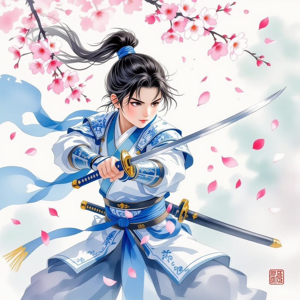 Chinese Warrior Boy in Dynamic Battle Pose