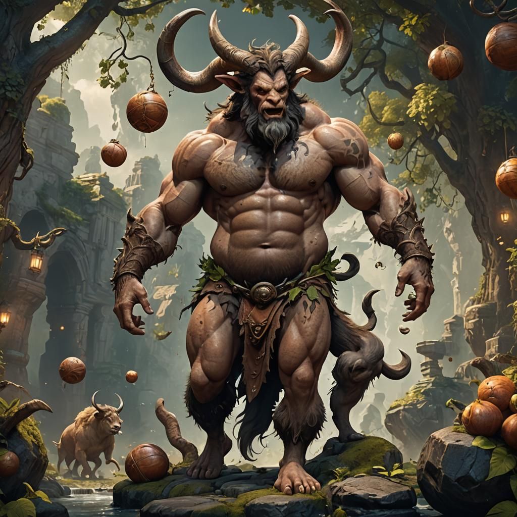 Muscular Satyr with Bloated Belly, Detailed Fantasy Art