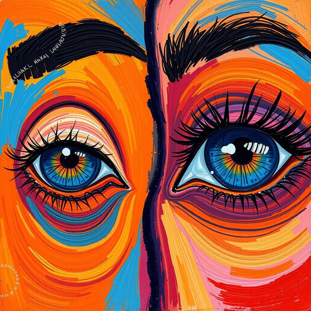 Expressive Eyes in Vibrant Color Field Abstraction