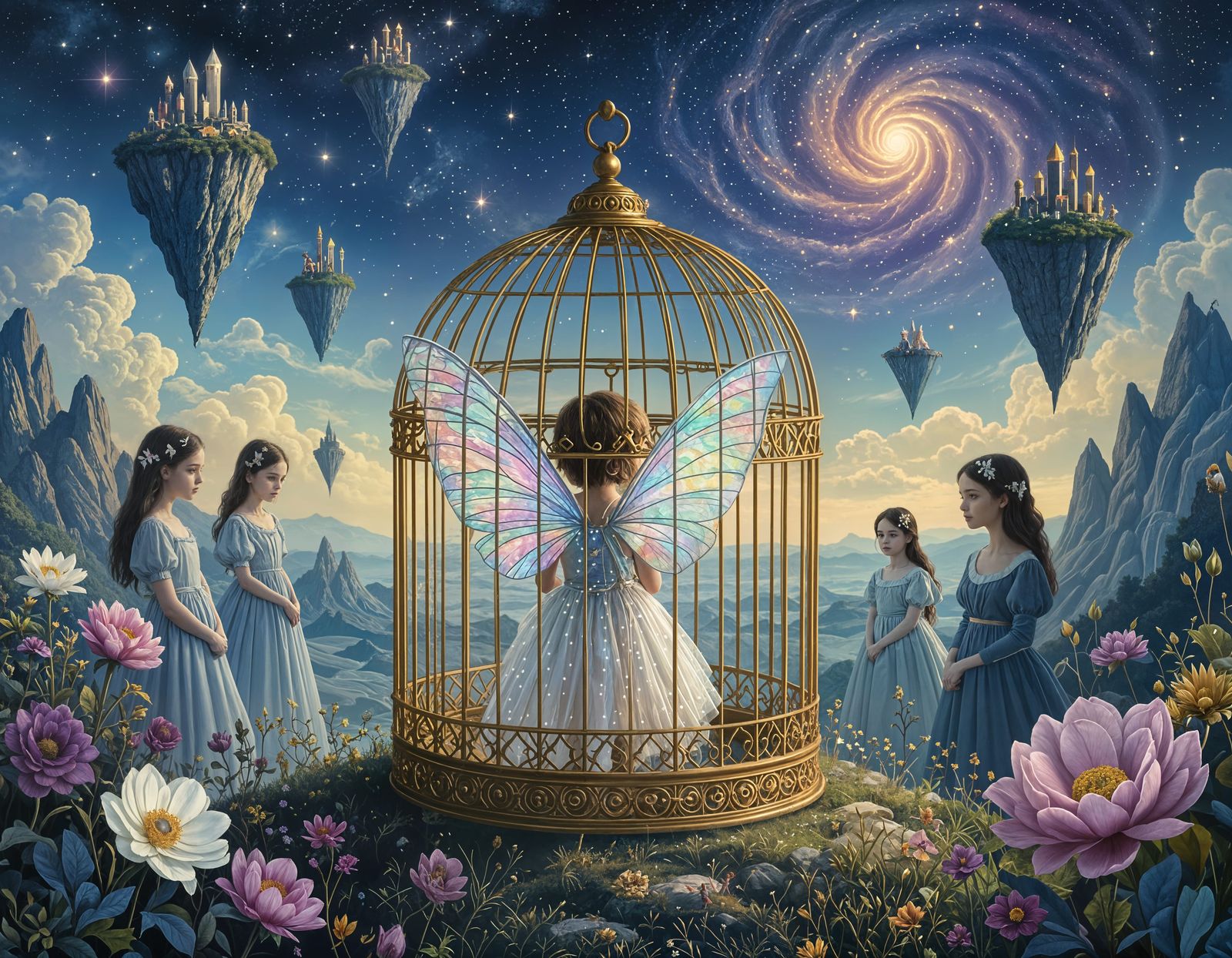 Surreal World: Boy Fairy Trapped in Cage by Sisters