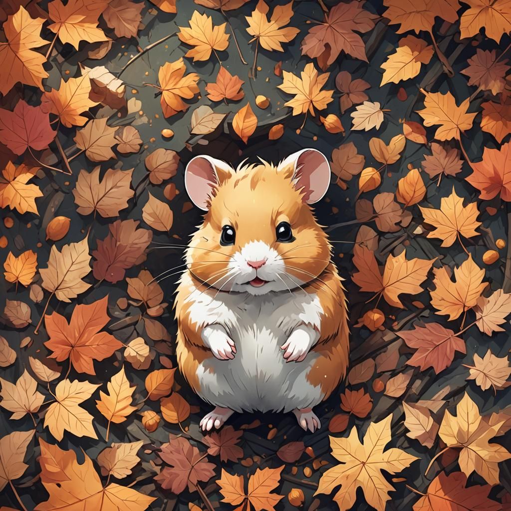 Hamster in Autumn: Cel-Shaded Anime Style
