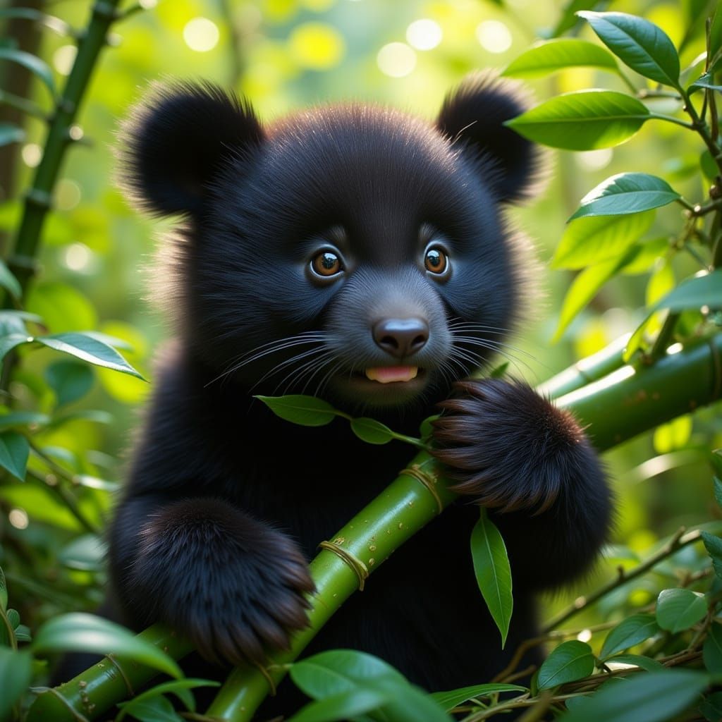 Cute Panda Eating Bamboo in Lush Jungle
