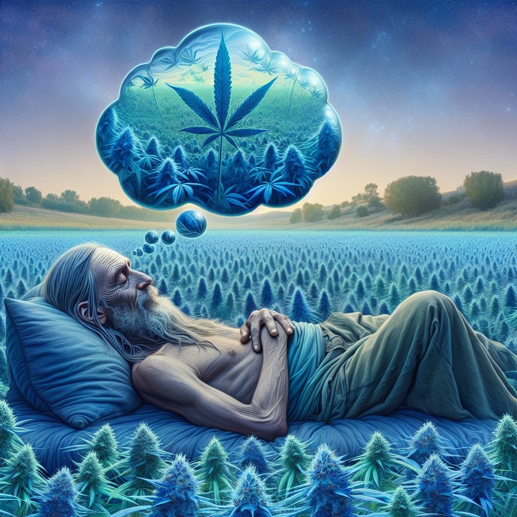 Hippie Bull in Dreamy Blue Cannabis Field