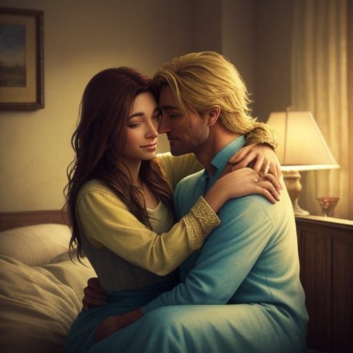 Romantic Couple Embrace in Painterly Style