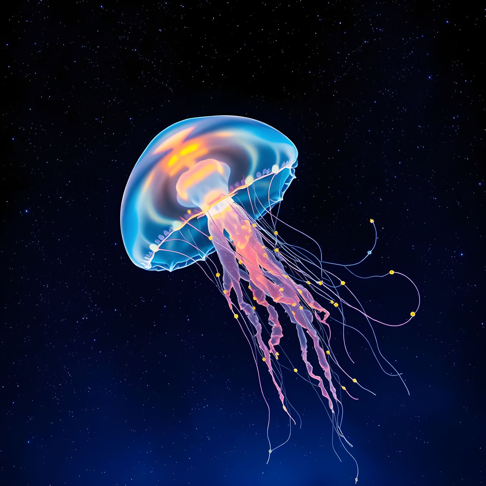 Glowing Jellyfish Soars Through Starry Night Sky