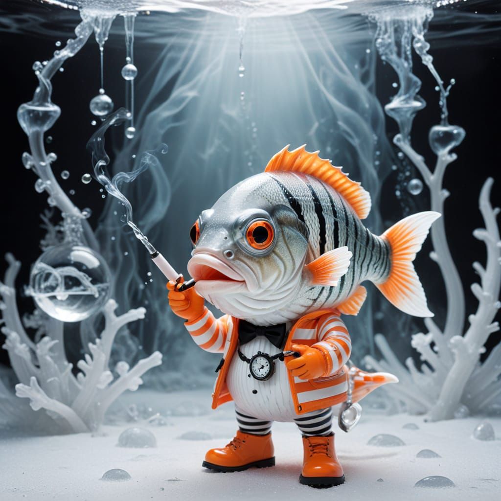 Surreal Striped Bass in Frozen Clockwork World
