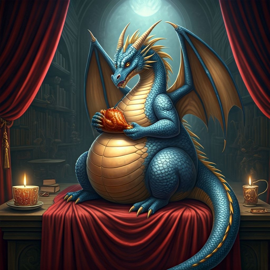 Obese Blue Dragon Eats Turkey on Throne