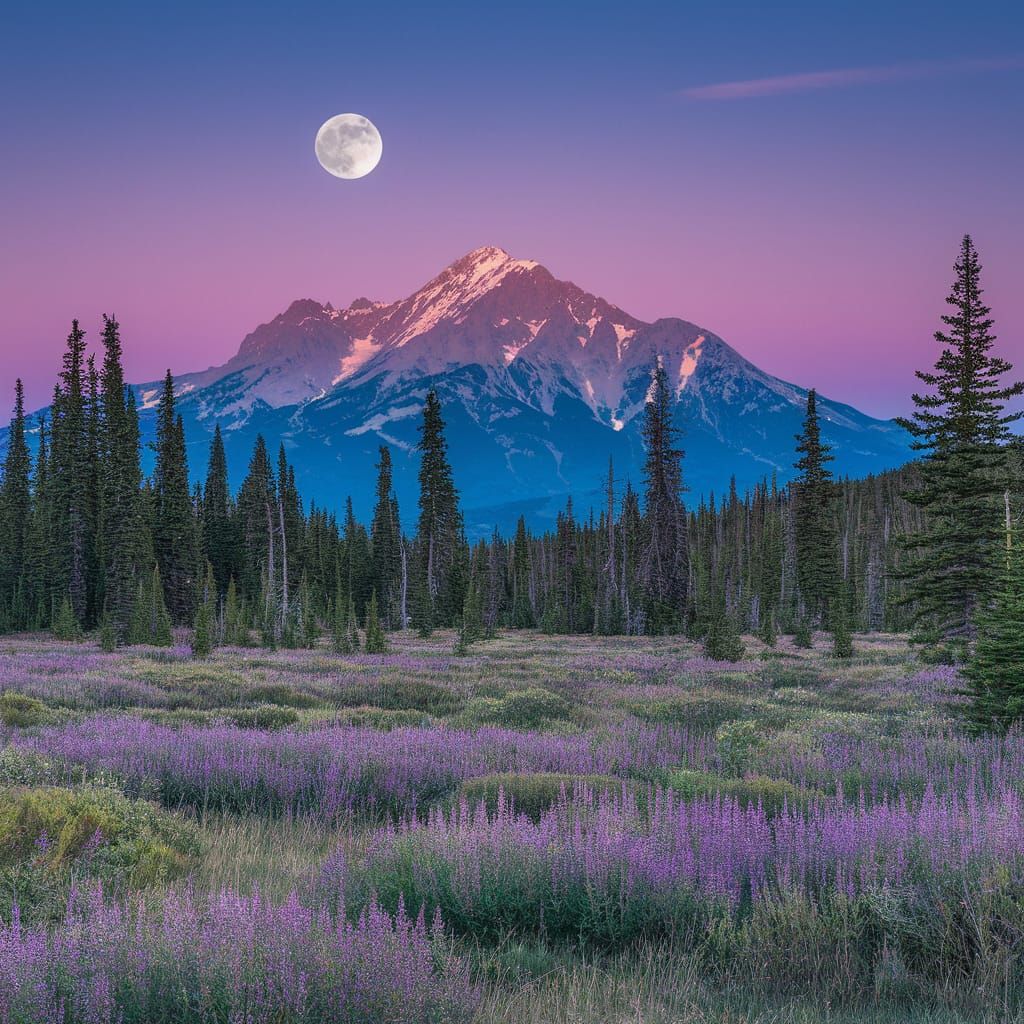 Luminous Mountain Landscape at Night