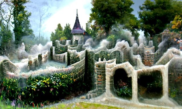 Medieval Castle Wall Maze in Ethereal Fantasy Style