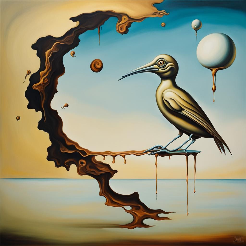 Surreal Bird in Melting Oils, Dali Style