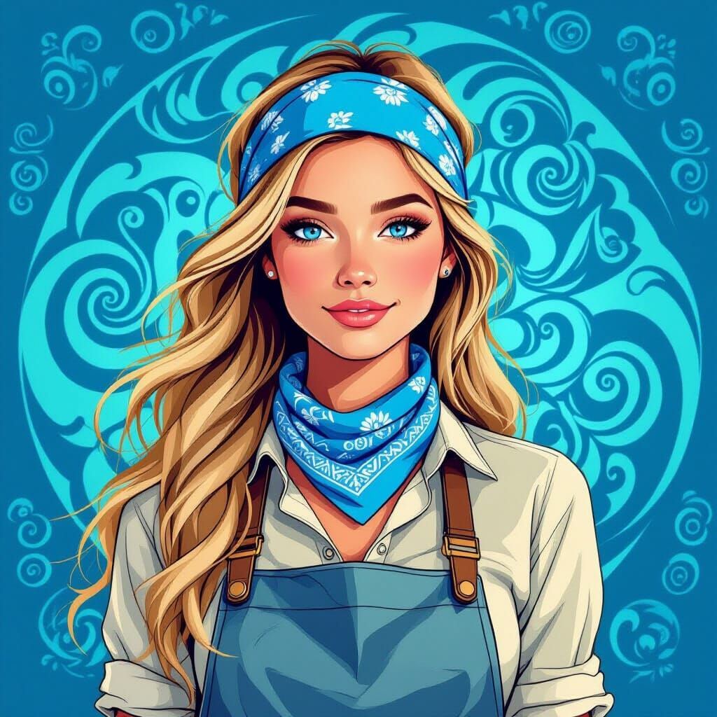 Woman with Flowing Hair in Abstract Fractal Style