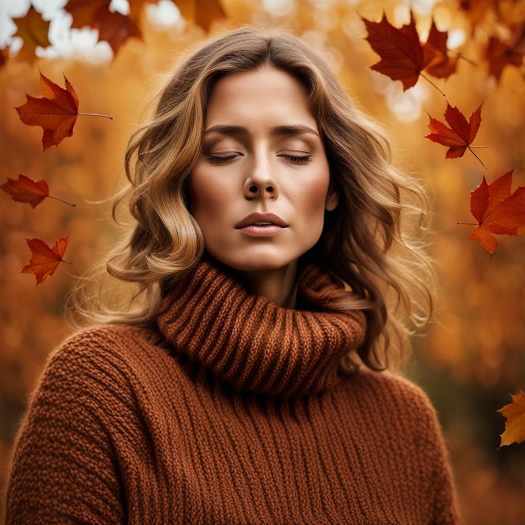 Autumn Portrait of Woman in Chunky Knit Sweater