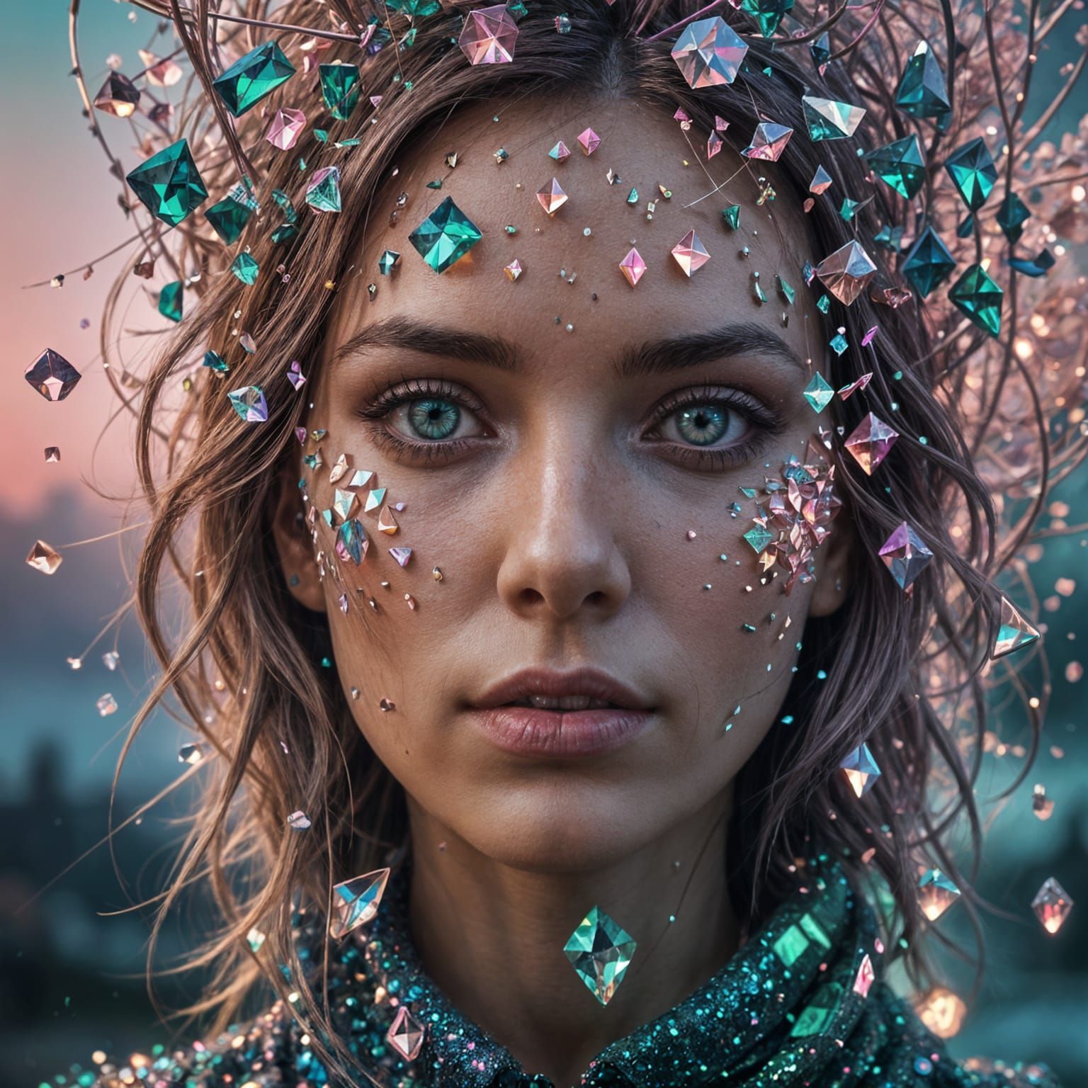 Crystalline Girl's Face in Modern Artistic Style