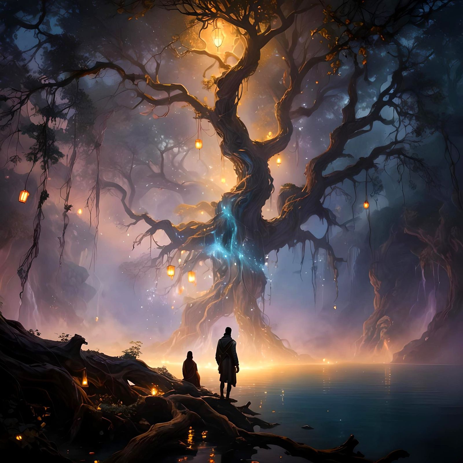 Enchanting Mystical Tree with Glowing Lanterns
