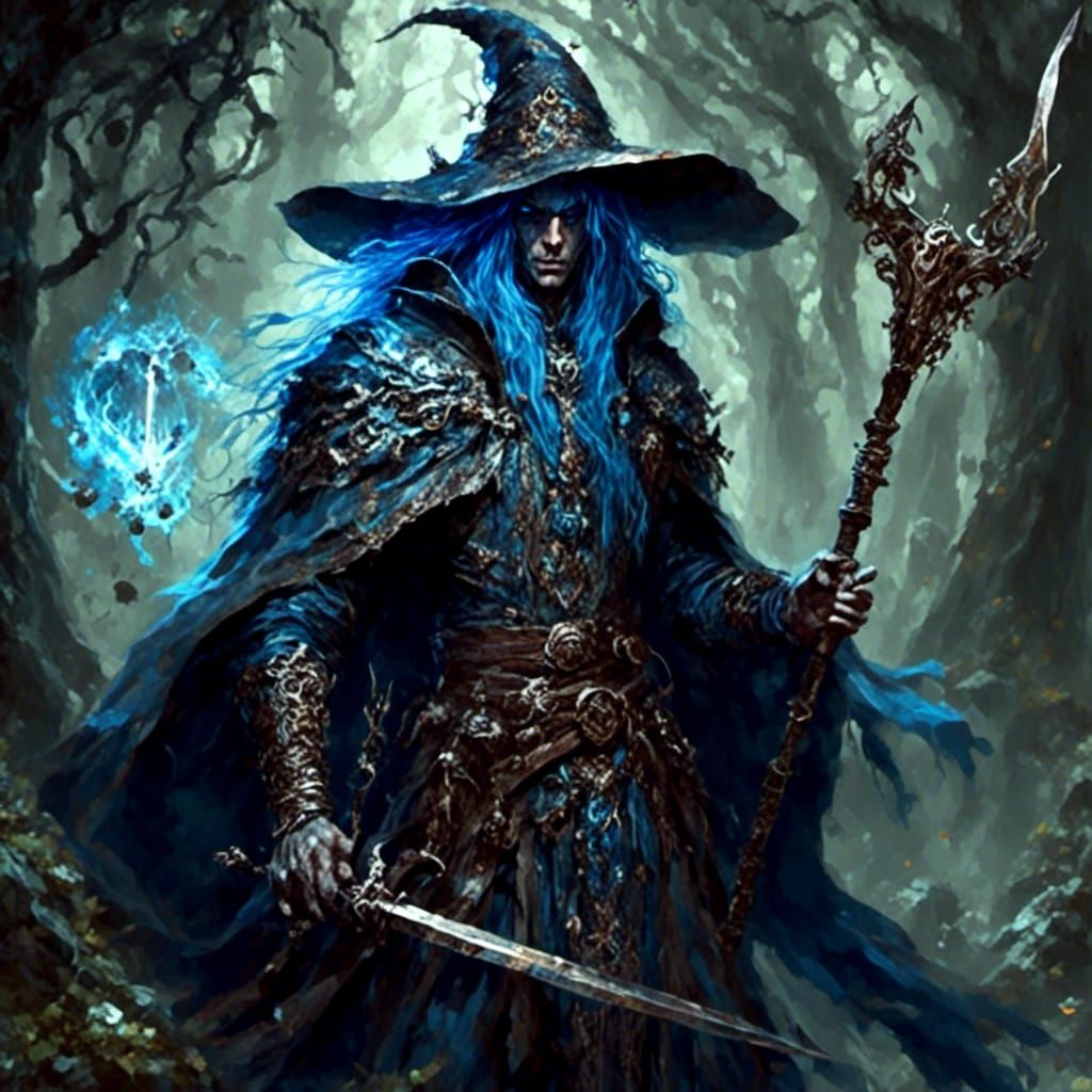Ancient Elf Mage Casting Spell in Darkest Fantasy Style