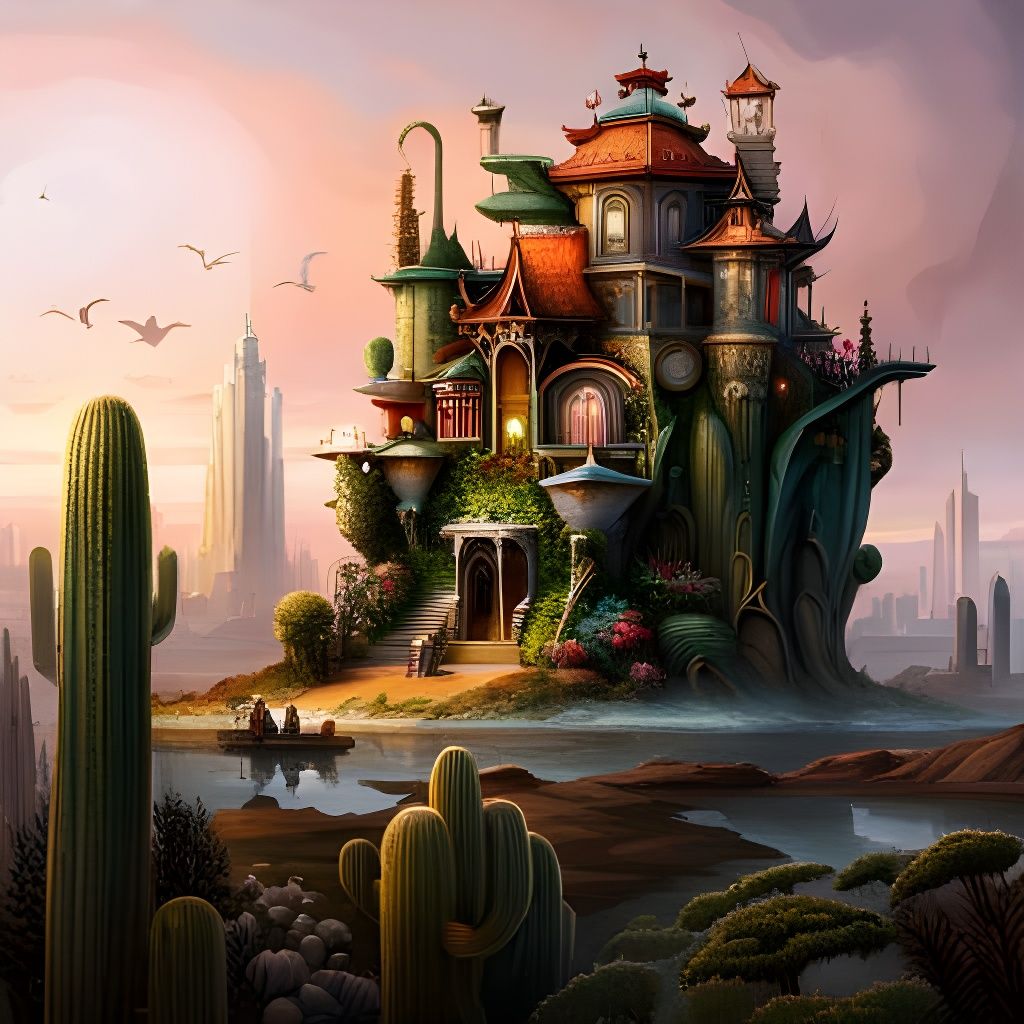 Fairy Houses Carved into Giant Cacti in Steampunk Style