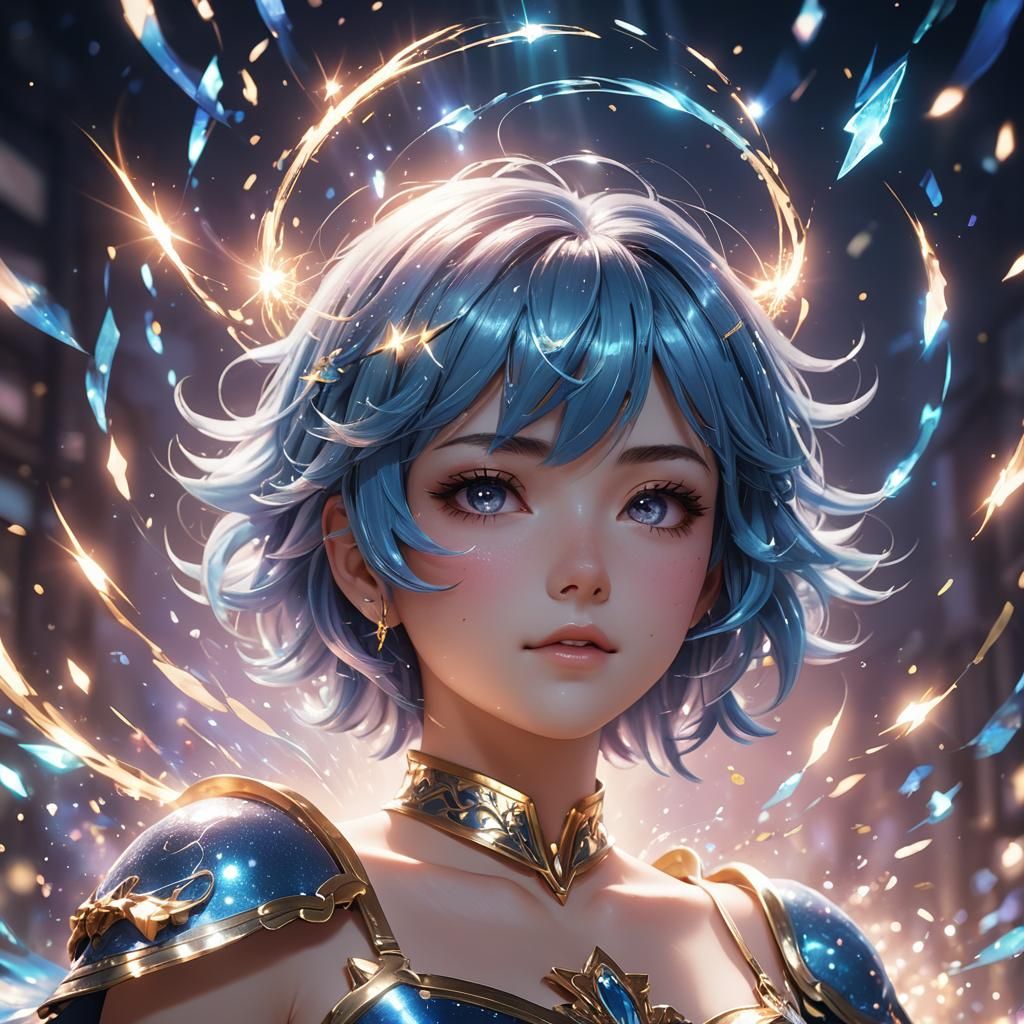 Magical Girl Transforms in Vibrant Blue Halo