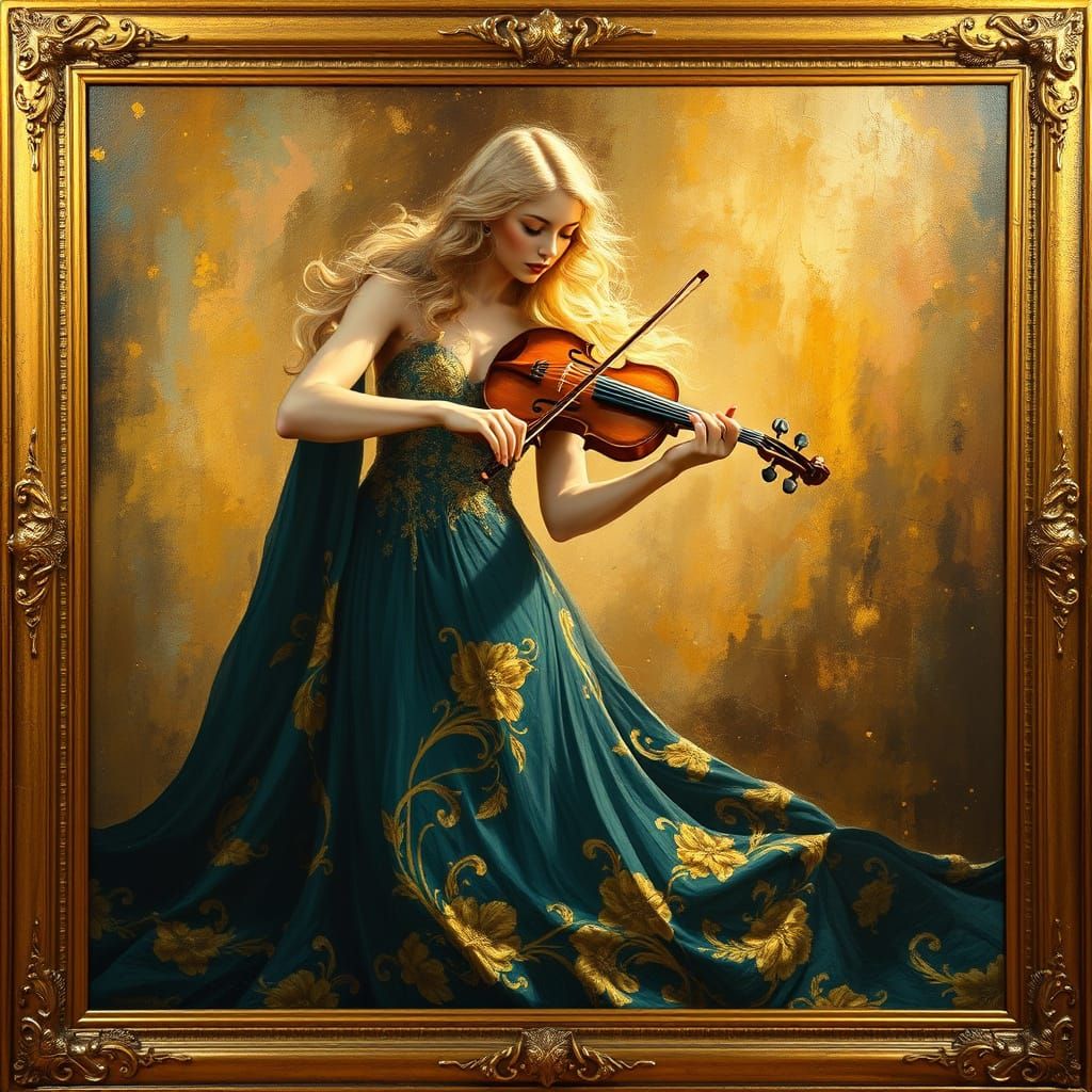Golden Age Violinist in Art Nouveau Style