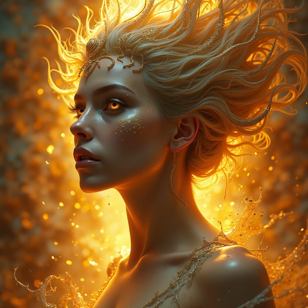 Regal, Golden Ethereal Being Against Rich Textured Backgroun...