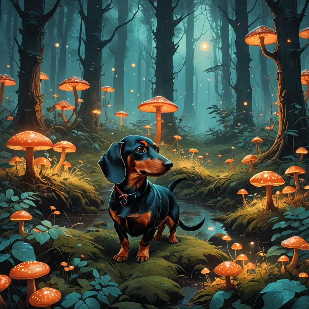 Dachshund in Mystical Forest Concept Art