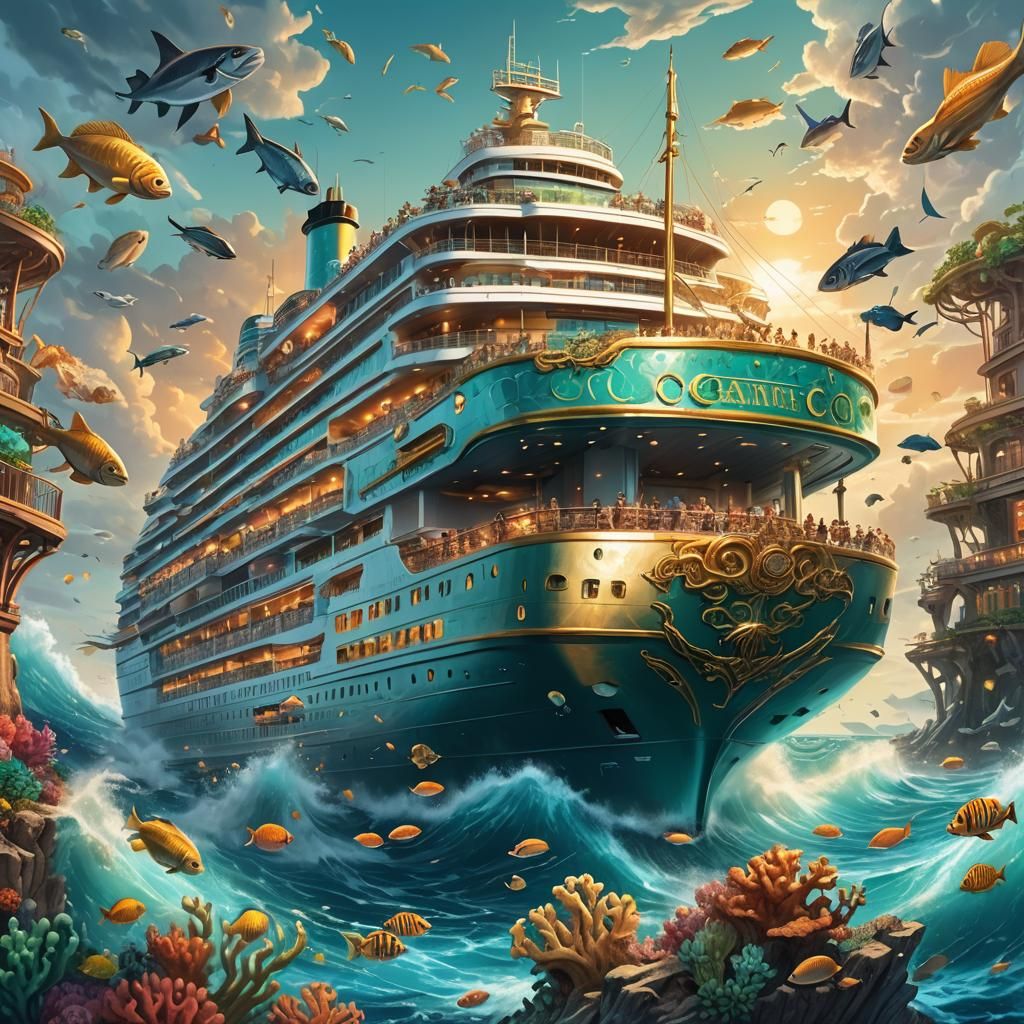 Luxurious Cruise Ship Sails Through Turquoise Waters in Vibr...