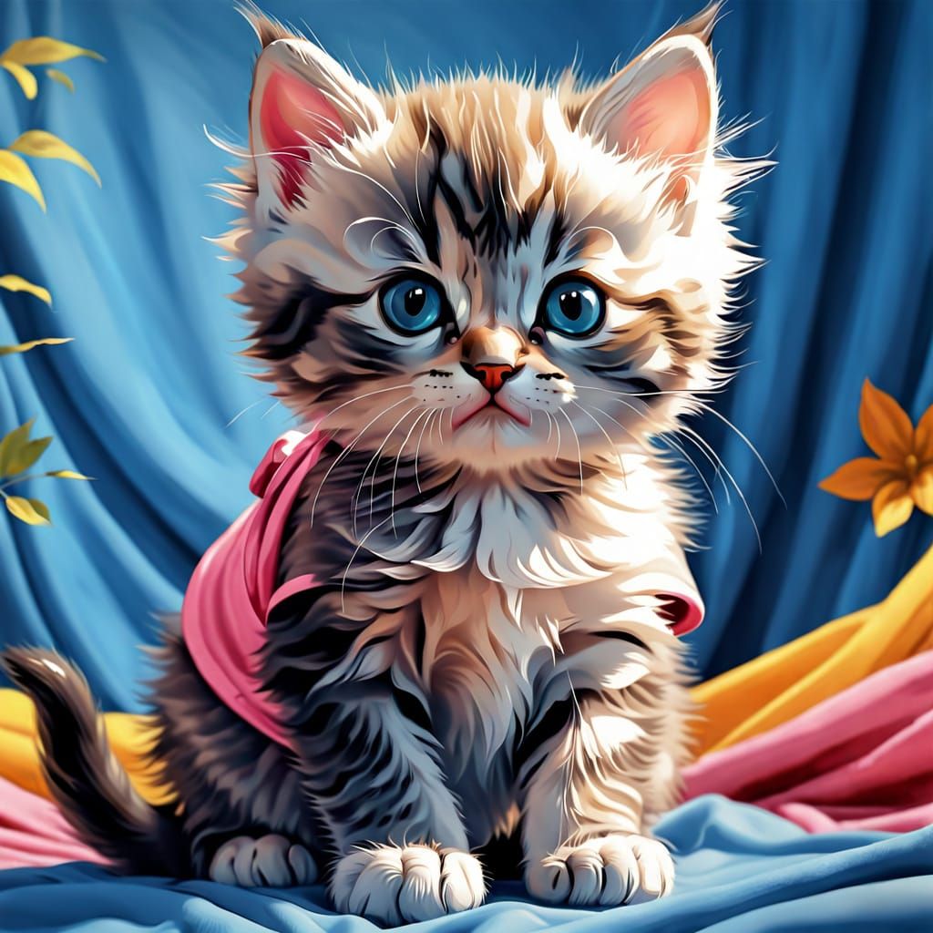 Cute Kitten in a Beautiful Impressionist Painting Style