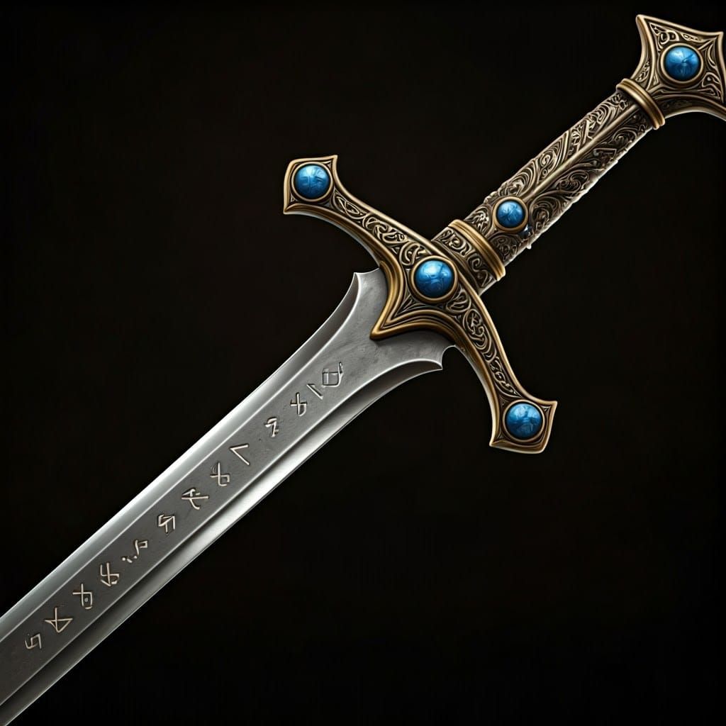 Elegant Elven Longsword with Intricate Floral Guard and Rune...