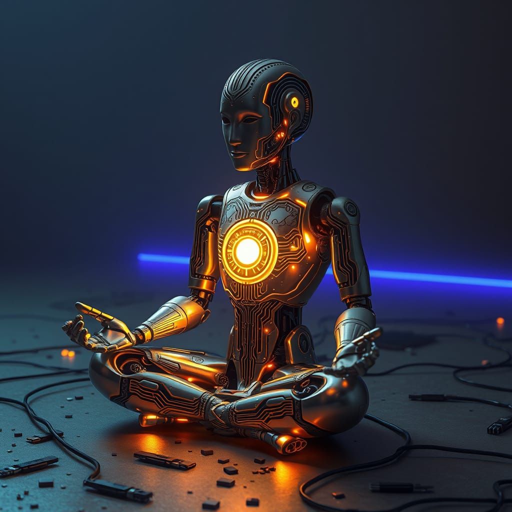 Robot in Futuristic Meditative State