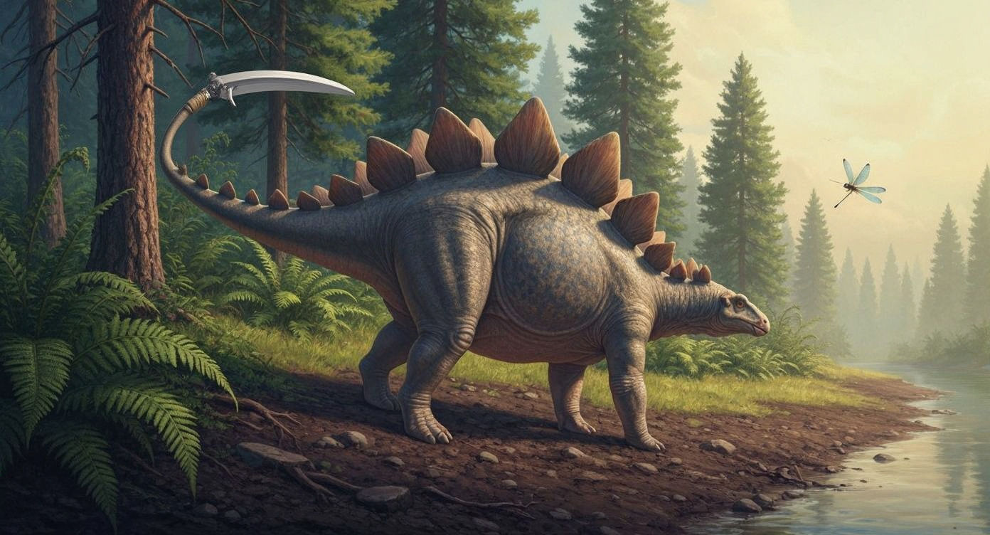 Stegosaurus in Prehistoric River Valley: Paleo-Art