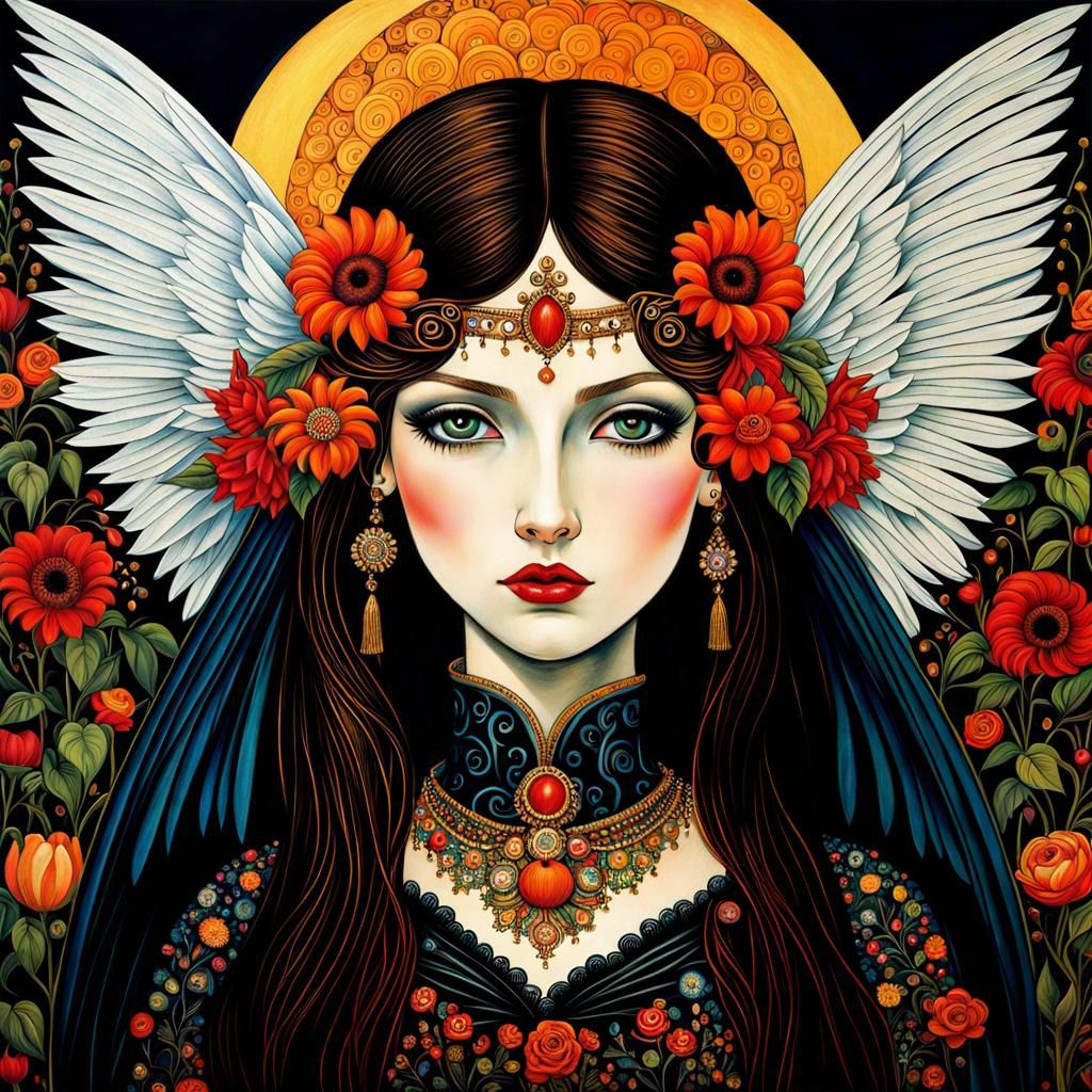 Gothic Emo Angel in Maximalist Style