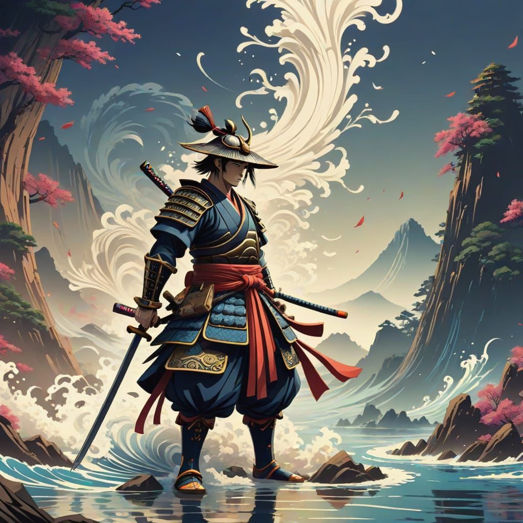 Dynamic Samurai in Anime Style