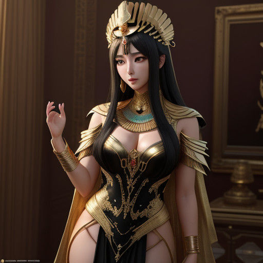 Egyptian Goddess in Luxurious Golden Headdress