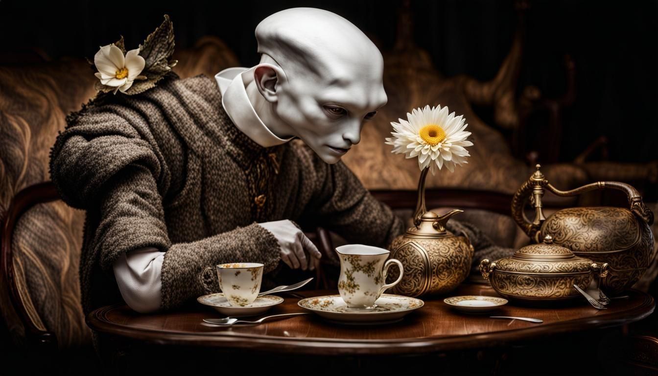 Alien Celebration: A Surreal Restaurant Scene