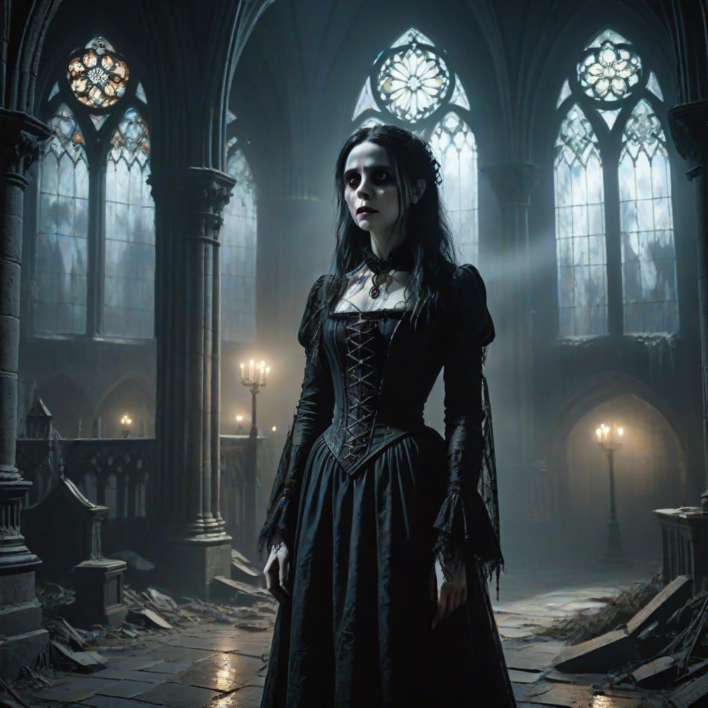 Ethereal Gothic Vampire Basks in Cathedral Glow