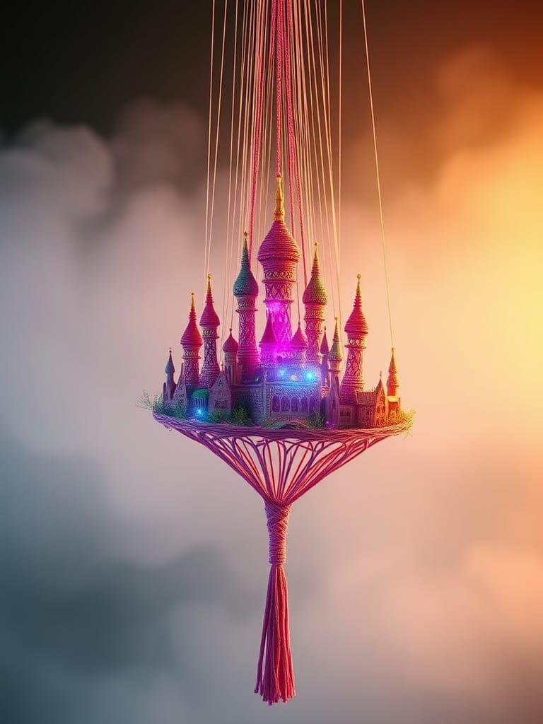 Macrame Fairytale City in a Fantasy Style