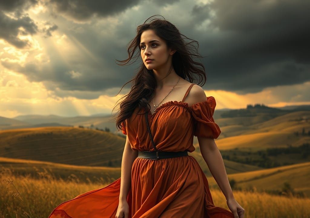 Tuscan Woman Witnesses Husband's Return: Romantic Era Painti...