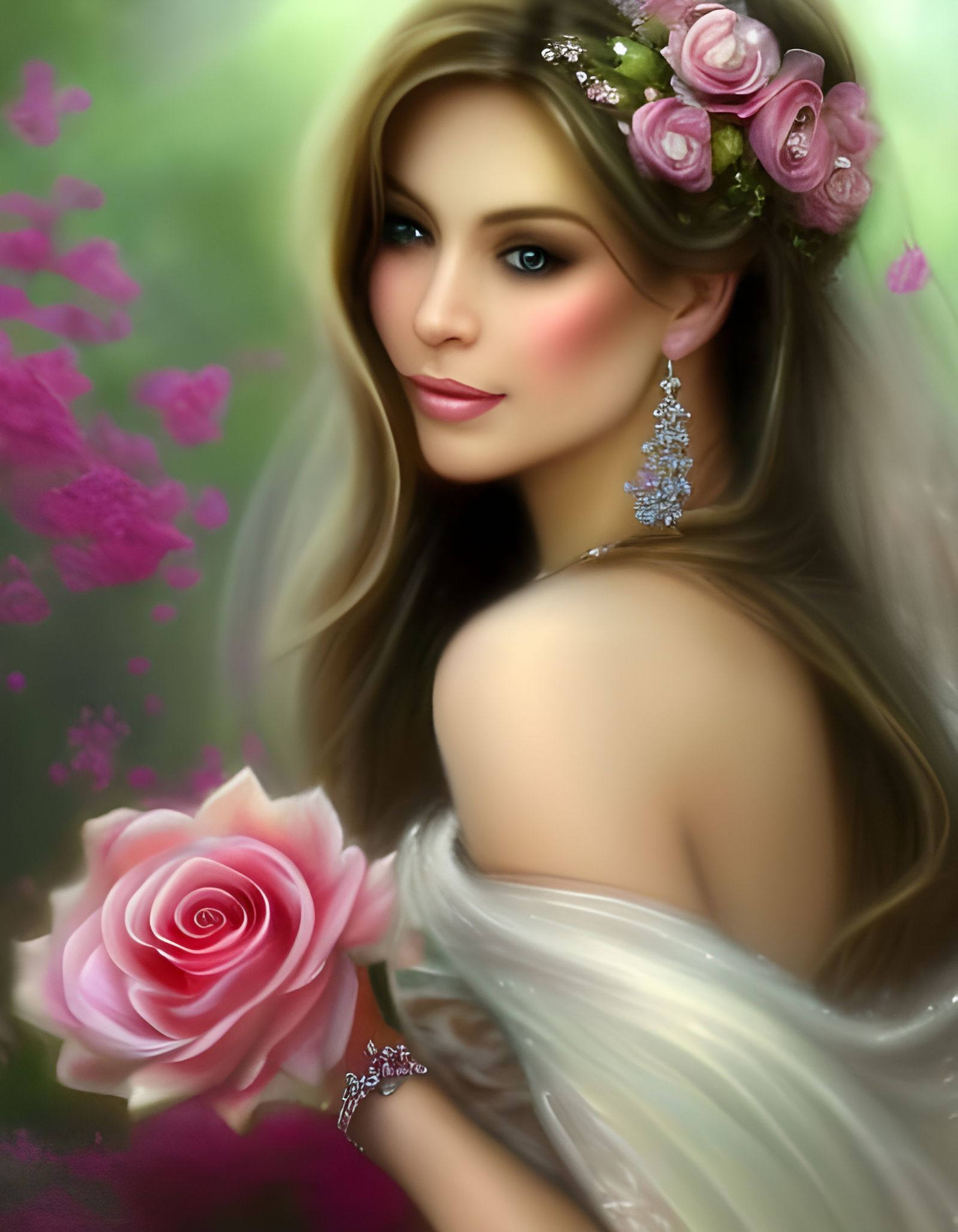 Beautiful Rose Fairy with Ornate Floral Details