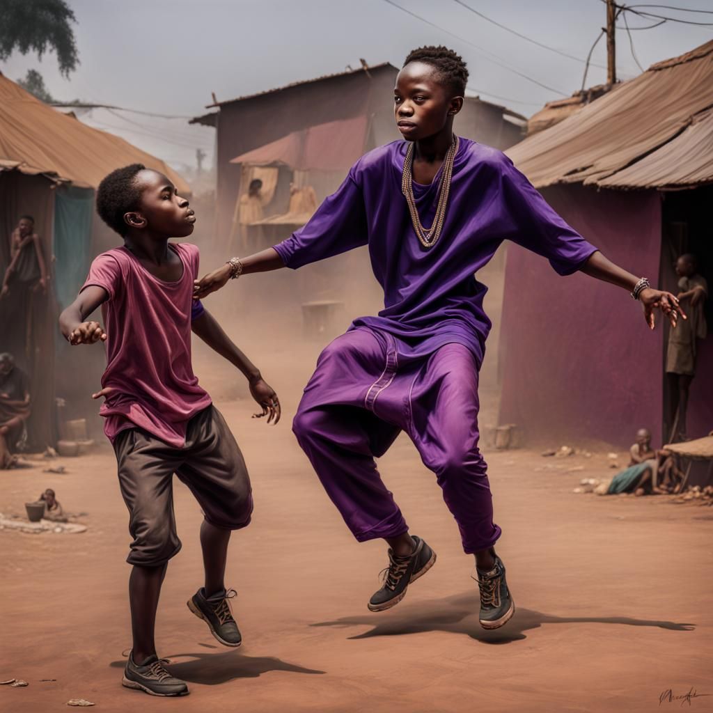 Nigerian Boy Street Dancing: Hyperrealistic Splash Art