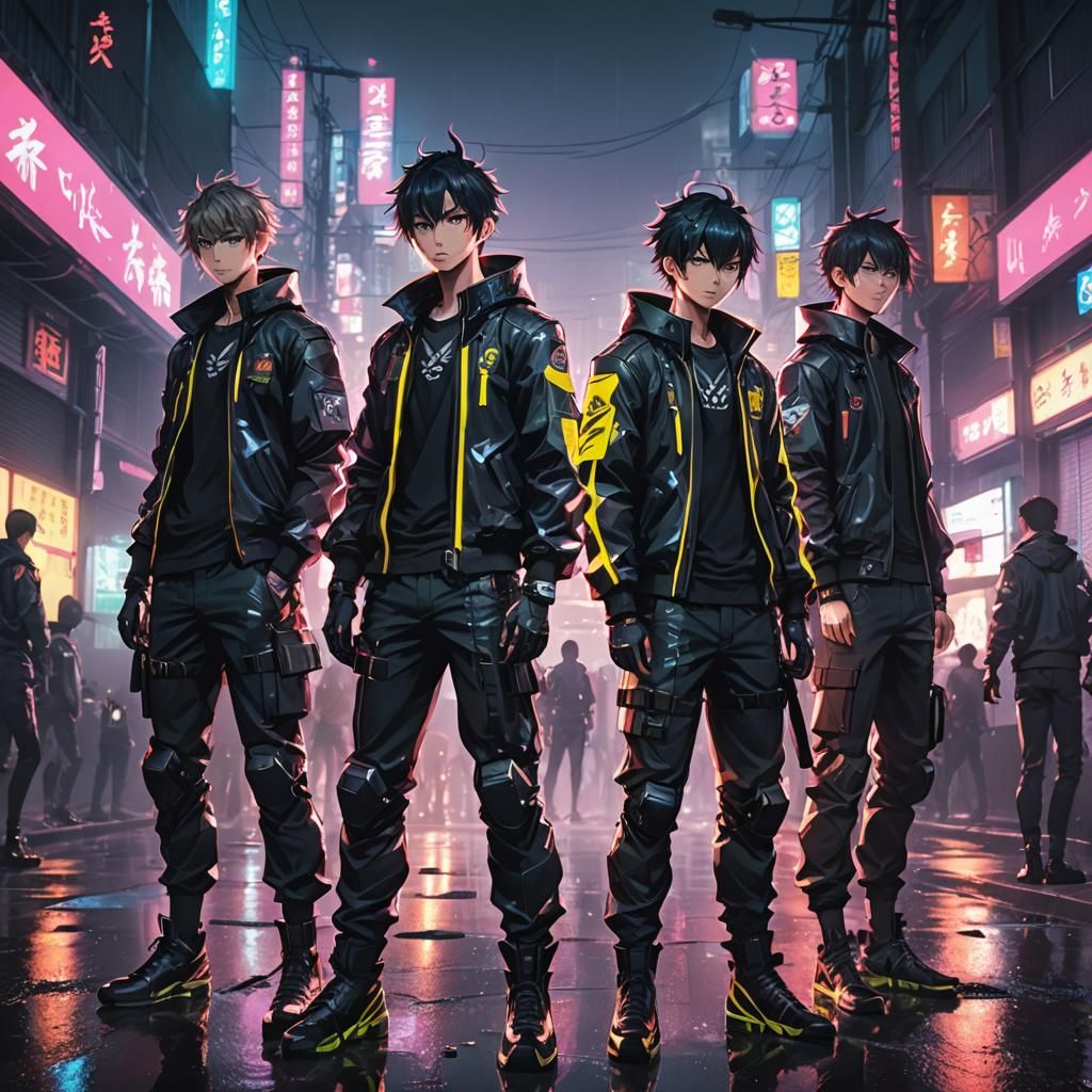 Neon-Lit Manga Boys in Aggressive Stance