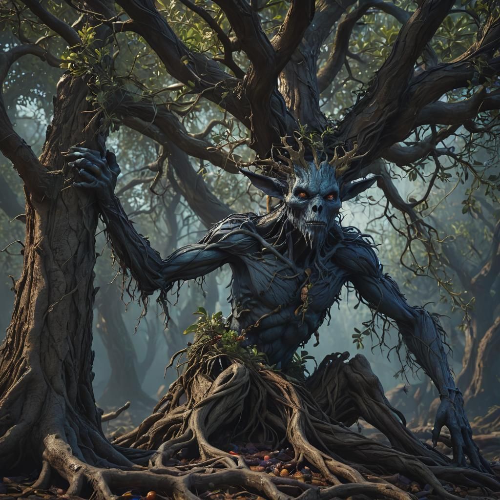 Evil Olive Treant in Dark Fantasy Environment