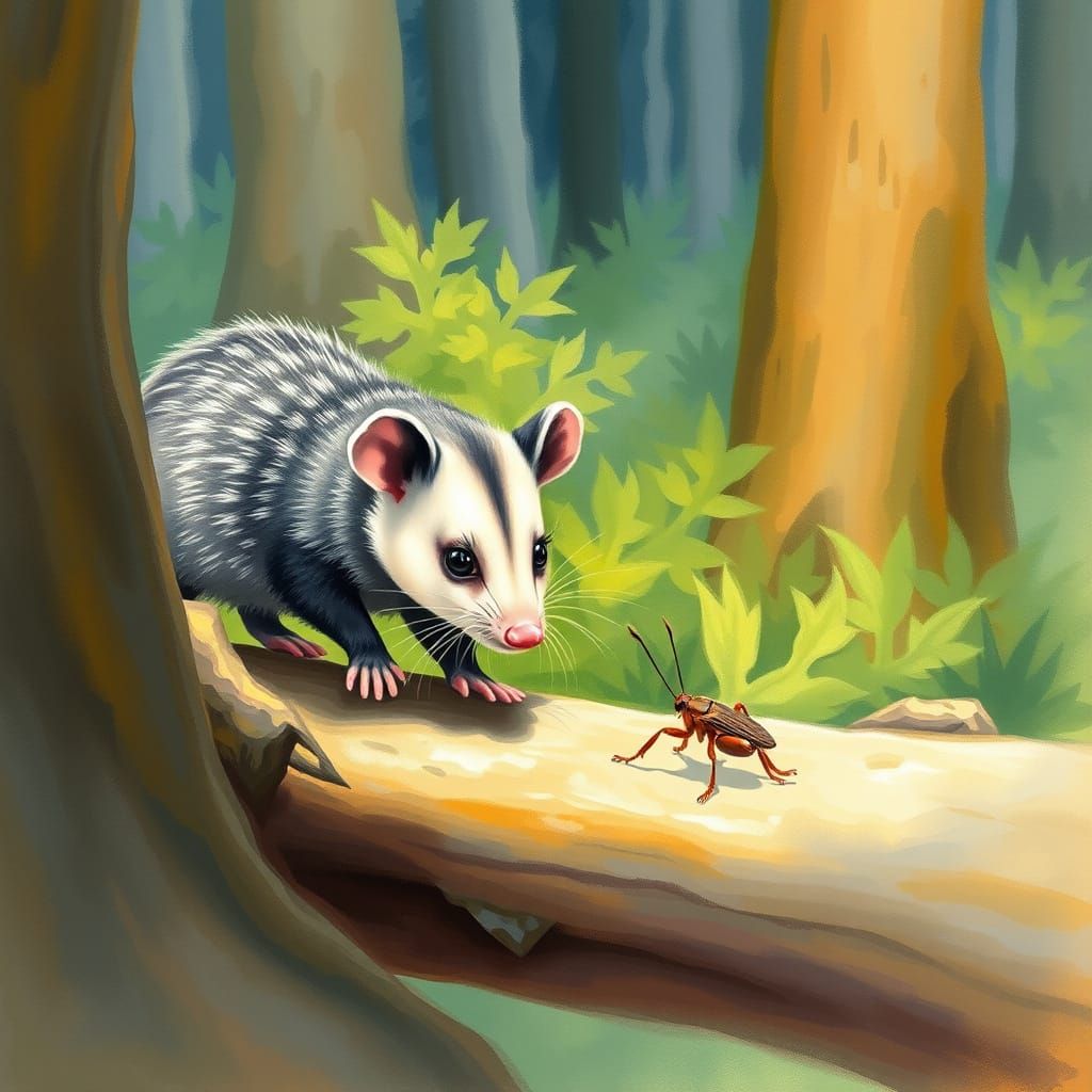 Virginia Opossum Hunting Cricket Pastel Drawing