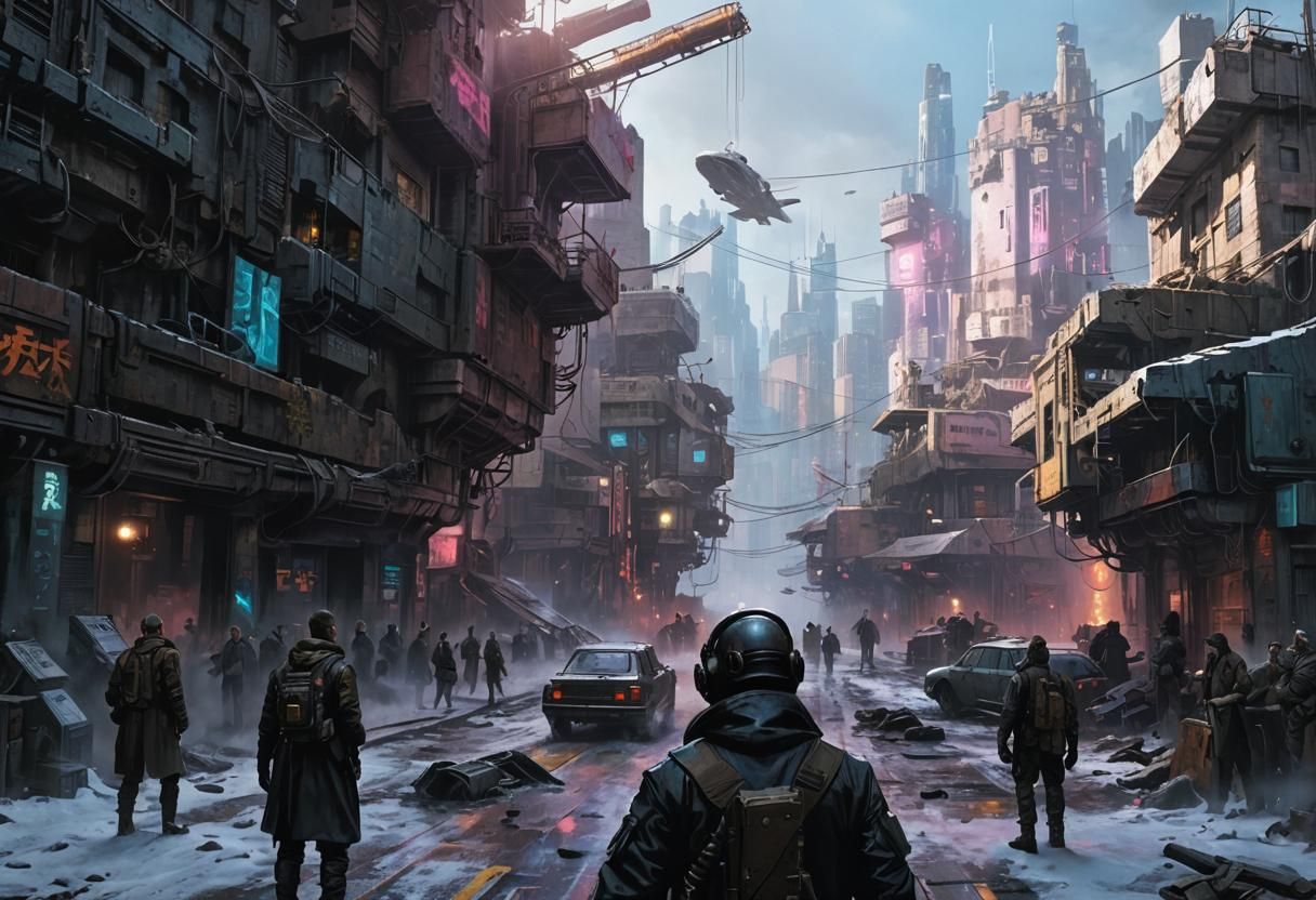 Cyberpunk Cityscape: Wonder and Danger in Ruins
